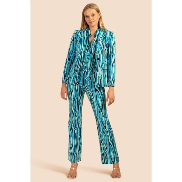 💕TRINA TURK💕 Pistache Blazer ~ Blue WIllow Ottoman Ceramic Print 6 NWT - Picture 5 of 16